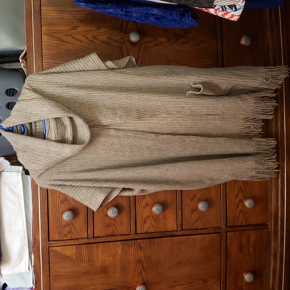 Poncho style sweater oatmeal color with glitter